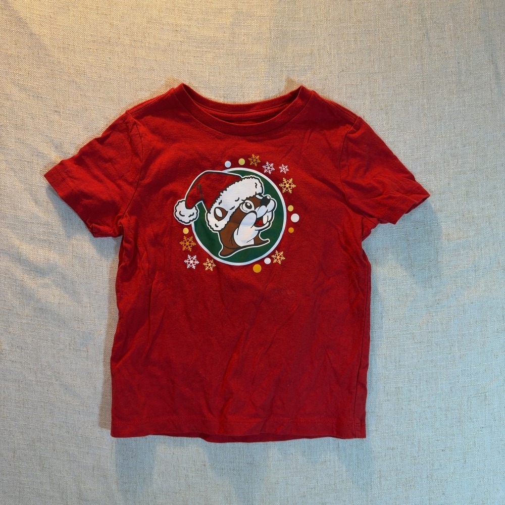 Buc-ee's Christmas Graphic T-Shirt Red Santa Beaver Kids Size XS